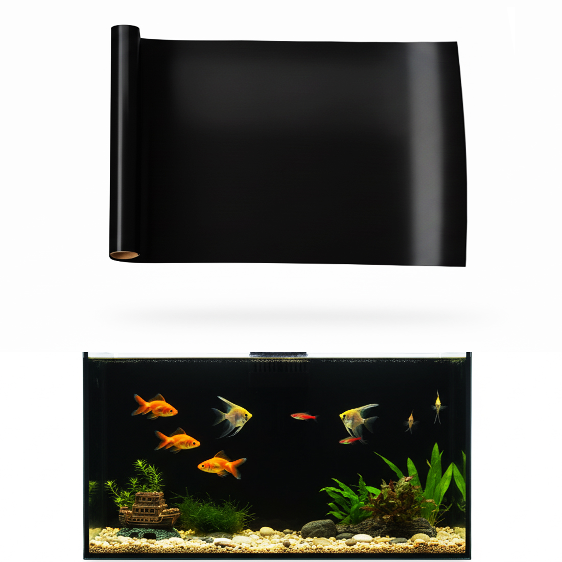 Aquarium Fish Wallpaper - Tło do akwarium, naklejane elektrostatycznie, czarno-białe,